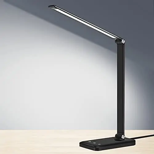 Produktbild: AFROG Schreibtischlampe LED mit USB Ladeanschluss, Bürolampe Tischlampe mit 5 Farben und 10 Helligkeitsstufen,Sensible Kontrolle, 60 min Auto Timer, Nachtlichtfunktion,Schwarz