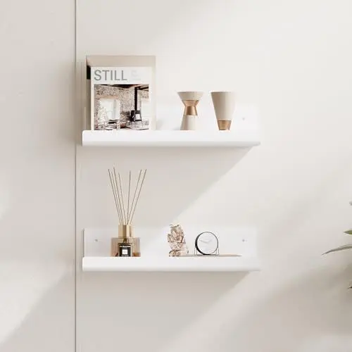 Produktbild: Aftermat Weiß Wandregal Ohne Bohren 2er Set, Wandboards Regalbrett Schwebendes Regal zum Kleben für Bad Büro Wohnzimmer