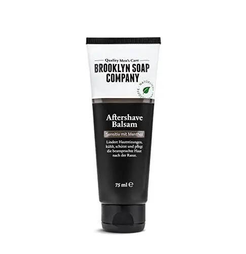 Produktbild: Aftershave Balsam (75ml) · Brooklyn Soap Company · Natürliche Männerpflege nach der Rasur · Lindert Hautreizungen, wirkt antibakteriell und beruhigt die Haut