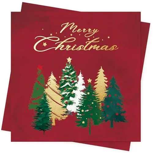 Produktbild: AFYHH 40Stück Rot Servietten Weihnachten Weihnachtsbäume Servietten Tischdeko Weihnachts Weihnachten Deko Weihnachtsservietten Weihnachts Papierservietten Einweg Merry Christmas Napkins 33x33cm