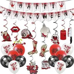 Produktbild: AFYHH Halloween Deko Innen Horror Set - Halloween Party Dekorations Luftballons Halloween Girlande Accessoires Dekoration Indoor Outdoor Happy Halloween Banner Girlande Hängend Deko Halloween Kostüm