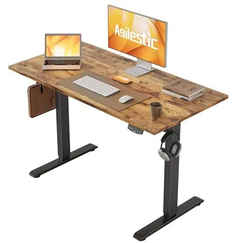 Produktbild: Agilestic Höhenverstellbarer Schreibtisch 100 x 60 cm, Stabiler Schreibtisch Höhenverstellbar Elektrisch mit Memory-Handsteuerung, Ergonomischer Steh-Sitz Tisch Computertisch, Braun