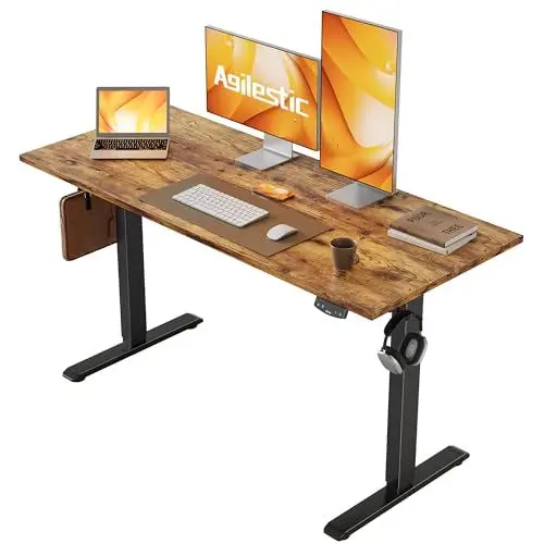 Produktbild: Agilestic Höhenverstellbarer Schreibtisch 120 x 60 cm, Stabiler Schreibtisch Höhenverstellbar Elektrisch mit Memory-Handsteuerung, Ergonomischer Steh-Sitz Tisch Computertisch, Braun