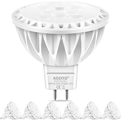 Produktbild: AGOTD 6er GU5.3 LED Spot, MR16 Led 12V Warmweiß 2700K 38° 5W Ersatz für 50W 35W Halogen Lampe AC DC12V Kein Stroboskopeffekt 500lm Leuchtmittel Nicht Dimmbar Reflektor Lampen