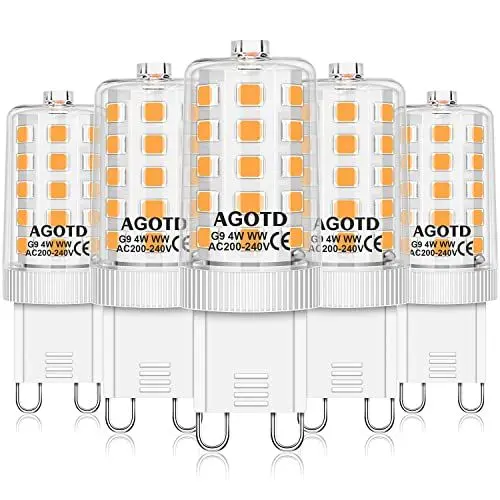Produktbild: AGOTD 4W G9 LED Lampe, 2700k warmweiß Kein Flackern LED Leuchtmittel, 400 Lumen, Nicht Dimmbar 360 Grad Winkel, Ersatz 40W G9 Halogenlampe, 5er Pack