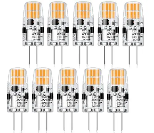 Produktbild: AGOTD LED G4 Lampen, 2W G4 Leuchtmittel Ersetzt für 20W Halogenlampen, 2700K warmweiss 296LM 12V AC/DC LED-Birnen, Nicht Dimmbar Stiftsockellampe Glühbirnen, 10er Pack