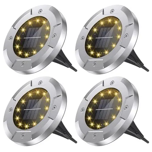 Produktbild: AGOTD Solar Bodenleuchte Aussen Garten 12LEDs, Solarleuchten Außenleuchte, Led Solar Gartenleuchten Wasserdicht Solarlampen für Garten, Rasen, Gehweg, Patio, Auffahrt Warmweiß 4 Stück