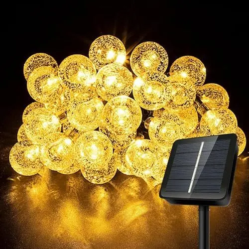 Produktbild: Solar Lichterkette Außen, AGOTD 6M 40LED Lichterkette Aussen 8 Modi Kristall Kugeln Lichterkette Wasserdicht Outdoor Deko Lichterkette für Garten, Balkon, Terrasse, Hochzeit, Partys (Warmweiß)