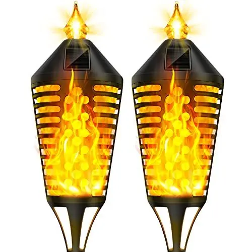 Produktbild: AGOTD Solarleuchten Garten Außen, Solar Flammenlicht, Gartenleuchten mit Realistischen Flammen, Automatische Ein/Aus Solar Fackeln für Garten, Hof, Balkon, Auffahrt, Weg, Party, 2 Stück