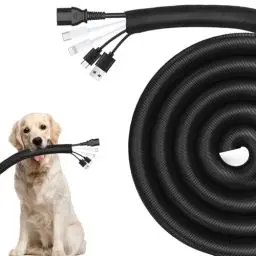 Produktbild: AGPTEK 2m Kabelschlauch, 30mm selbstschließend Kabelkanal, Flexibler Textilien Kabelmantel, Kabelmanagement für Schreibtisch, TV, Computer, PC, Kabelschutz für Hund, Katze, Schwarz