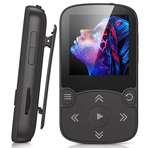 Produktbild: AGPTEK MP3 Player Bluetooth 5.3 Sport 32GB mit 1,5 Zoll TFT Farbbildschirm, Mini Musik Player mit Clip, Unterstützt bis 128GB TF Karte, mit Lautstärketaste, FM Radio, Schrittzähler, Schwarz