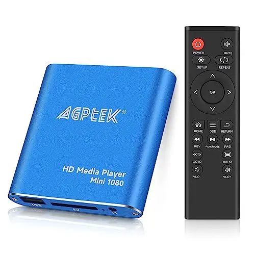 Produktbild: AGPTEK Mini 1080P Full HD Digital Mediaplayer Medienspieler mit Fernbedienung für MP3, WMA, OGG, AAC, FLAC, APE, AC3, DTS, ATRA - Unterstützt HDMI CVBS & YPbPr Videoausgang