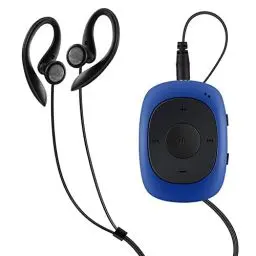 Produktbild: AGPTEK Mini Clip 64GB MP3 Player mit Bügel-Kopfhörer und Silikon Hülle, Leichter Sport Musik Player mit 5 Tasten und 2 Funktionsumschaltung Knöpfe, Blau