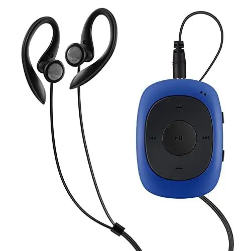 Produktbild: AGPTEK Mini Clip 64GB MP3 Player mit Bügel-Kopfhörer und Silikon Hülle, Leichter Sport Musik Player mit 5 Tasten und 2 Funktionsumschaltung Knöpfe, Blau