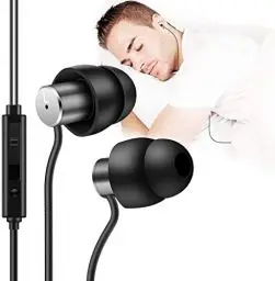 Produktbild: AGPTEK Schlaf Kopfhörer Ohrstöpsel, Mini In-Ear weiche Silikon-Schallisolierung Kopfhörer mit 3,5 mm Stecker, Superkomfortable Ohrstöpsel mit Mikrofon und Lautstärkeregler für Schlaf, Schwarz