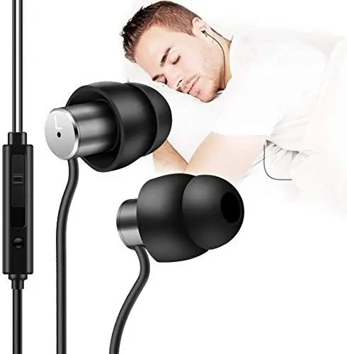 Produktbild: AGPTEK Schlaf Kopfhörer Ohrstöpsel, Mini In-Ear weiche Silikon-Schallisolierung Kopfhörer mit 3,5 mm Stecker, Superkomfortable Ohrstöpsel mit Mikrofon und Lautstärkeregler für Schlaf, Schwarz