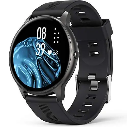 Produktbild: AGPTEK Smartwatch, 1,3 Zoll runde Armbanduhr mit personalisiertem Bildschirm, Musiksteuerung, Herzfrequenz, Schrittzähler, Kalorien, usw. IP68 Wasserdicht Fitness Tracker für iOS und Android, Schwarz
