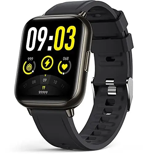 Produktbild: AGPTEK Smartwatch, 1,69 Zoll Armbanduhr mit personalisiertem Bildschirm, Musiksteuerung, Herzfrequenz, Schrittzähler, Kalorien, usw. IP68 Wasserdicht Fitness Tracker, für iOS und Android, Schwarz