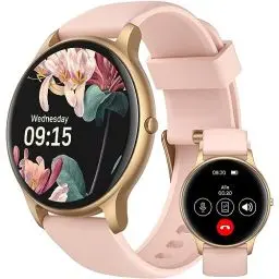 Produktbild: AGPTEK Smartwatch mit Telefonfunktion, Fitness Tracker Damen, 1,32 Zoll runde Armbanduhr mit 100+ Sportmodi, Herzfrequenz, Schrittzähler, Schlafmonitor für iOS & Android Rosa