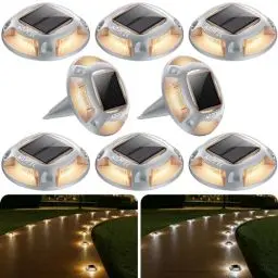 Produktbild: AGPTEK Solar Bodenleuchte, 2 Farbmodi, Solar Deck Leuchten Outdoor, Dock Lichter, IP68 wasserdichte Warnschrittlichter für Gartenweg, Fußwegen, Rasen, 8 Stücke, Warm und Weiß, mit Erdspieß