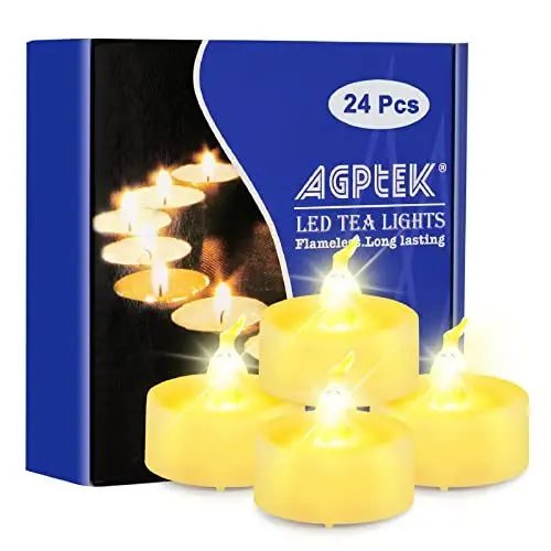 Produktbild: AGPTEK 24 Stück LED Teelichter mit Timer, flackernde warmweiße LED Teelichter mit Timerfunktion 6 Stunden an und 18 Stunden aus, 24er Pack flammenlose batteriebetriebene Kerzen für Haus Dekoration