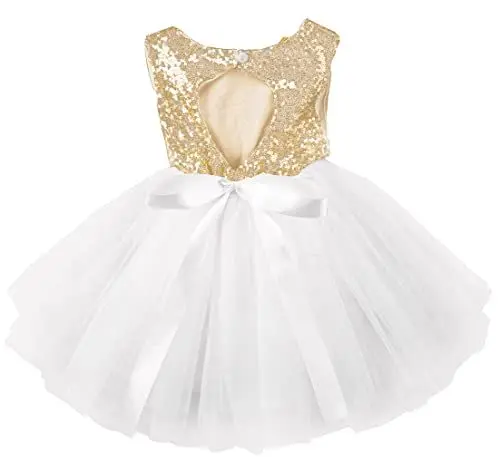 Produktbild: AGQT Baby Mädchen Tutu Tüll Kleid Ärmelloses Partykleid Kleid Prinzessin Pailletten Blumenmädchen Kleid Weiß 3-6 Monate