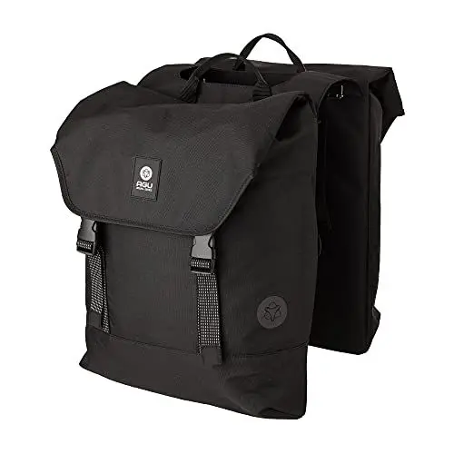 Produktbild: AGU Essentials DWR Urban Klickfix Doppelte Fahrradtasche für Gepäckträger, 36L Seitentasche Fahrrad, Wasserabweisend, Reflektierend, 100% Recyceltes Polyester - Schwarz