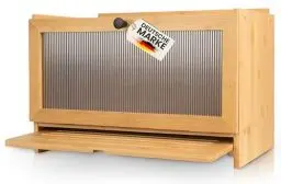 Produktbild: AH® Bambus Brotkasten holz mit Schneidebrett, Holz Brotkästen mit Belüftung- Elegant brotbox küche zur Brotaufbewahrung, bread box | 40x 26 x 23 cm, brotbehälter aus Holz