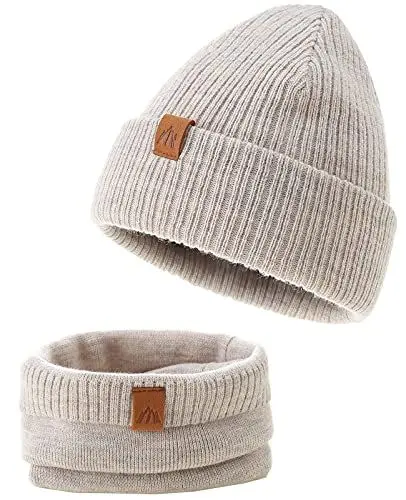 Produktbild: AHAHA Baby Mütze Jungen Stricken Baby Beanie Mütze und Schal Set Warm Wintermütze Baby Beige