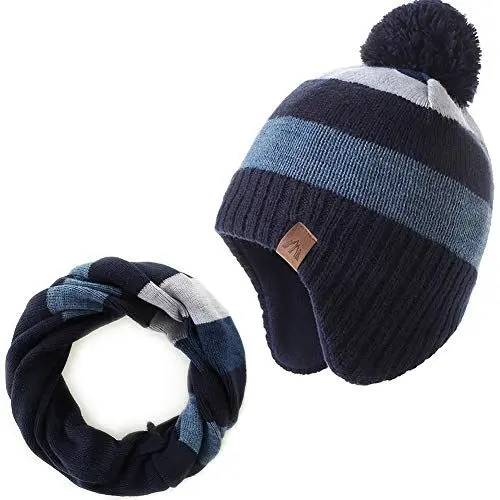 Produktbild: AHAHA Wintermütze Junge and Baby - Fleece-Gefüttertes Ski Beanie Kinder Strick Earflap Schal und Mütze Set,53CM