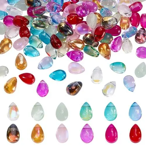Produktbild: AHANDMAKER 120 Stück 12 Farben Tropfenförmige Tschechische Glasperlen Bunte Kristallperlen Oben Gebohrte Tropfen Glasanhänger Lose Perlen Zum Basteln Herstellen von Ohrringen Und Schmuck
