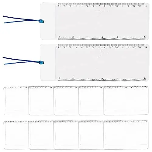 Produktbild: AHANDMAKER 12 Stück 3X Seitenlupen, 2 Stile klare Leselupe, Kunststoff tragbare Fresnel-Linse in Kreditkartengröße, Taschenlupe, Lupe Lesezeichenlineal zum Lesen, 3,4 x 2,2 Zoll / 7,5 x 2,6 Zoll