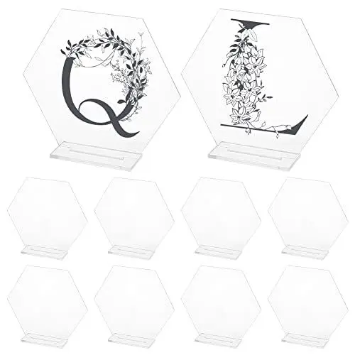 Produktbild: AHANDMAKER 18 Set Acryl Tischkarten, Hexagon Hochzeit Platzkartenhalter Acryl Namensschild Schild Tischkarte Sitzplan Stand Acryl Kreis Tischnummer Blank mit Ständer für Hochzeitsbankett, klar