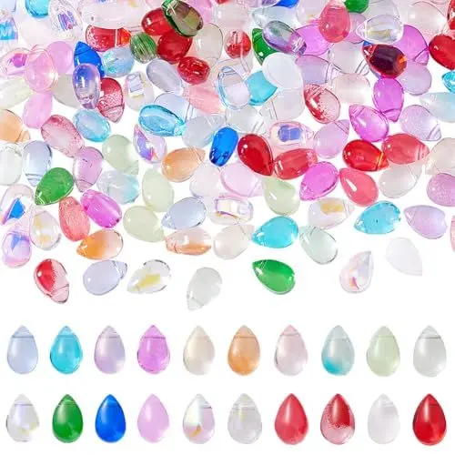 Produktbild: AHANDMAKER 200 Stück Tropfenförmige Glasperlen Zur Schmuckherstellung. 20 Farben Wassertropfen Kristallperlen Lose Perlen Winzige Tschechische Glasperlen Zur Herstellung von Armbändern 5.5x9mm
