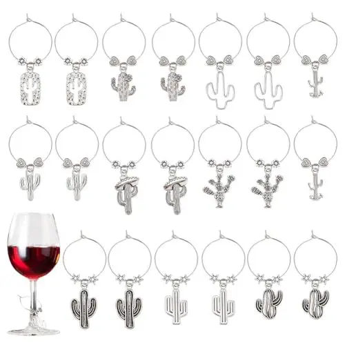 Produktbild: AHANDMAKER 20 Stück Weinglas-Anhänger, Kaktus-Getränkemarker, Glasring, Getränke-Anhänger, Partydekorationen Für Verkostungen, Partygeschenke, Gastgeschenke, Familientreffen