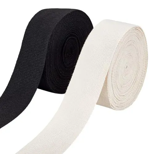 Produktbild: AHANDMAKER 2 Stück Rolle Langlebiges Gurtband, 2 Farben, Polycotton-Flachband Für Bekleidungszubehör, Kunsthandwerk, Taschenriemen, Hundeleinenhalsband (10 Yard X 2 Zoll)