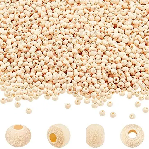 Produktbild: AHANDMAKER 3000Pcs Holzperlen, 4mm unfertige runde Holz lose Perlen, ungefärbte natürliche Holzrohrperlen mit 2mm Loch, hölzerne Abstandsperlen für Armband Halskette Schmuck Machen DIY