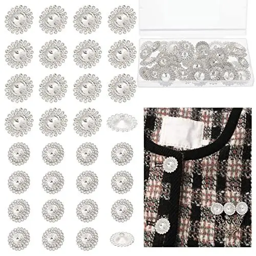 Produktbild: AHANDMAKER 40 Stück Schaft-Strass-Knöpfe, 20mm 25.5mm Kleidungsknöpfe Zum Annähen Knöpfe Mit Legierungsverzierungen Für Mäntel Kleid Schmuck Dekorationen Für Hochzeitsfeiern DIY-Bastelarbeiten, Silber