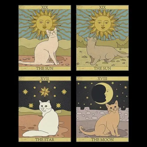 Produktbild: AHANDMAKER 4 Stück Niedliche Wandteppiche, Katzen-Tarot, Kleine Größe, Ästhetischer Wandteppich, Wandbehang Für Schlafzimmer, Wohnzimmer, Arbeitszimmer, Band, Club, Gesellschaft (15'' × 20'').