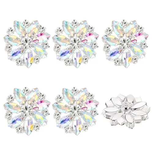 Produktbild: AHANDMAKER 6 Stück Blumen-Strassknöpfe, 1-Loch-Messing-Strass-Ösenknopf Zum Aufnähen, Blumenverzierungen, Kristalldekoration, Broschenknopf Für DIY-Bastelschmuck, Hochzeitsdekoration, Kristall ab