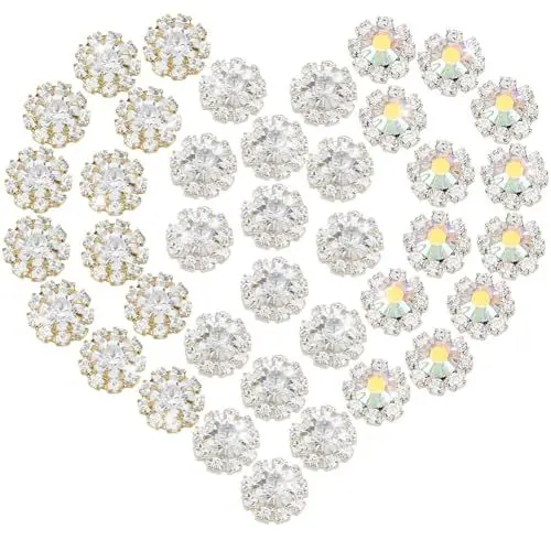 Produktbild: AHANDMAKER 70 Stück 10.5mm Strass Verzierungen Flache Rückseite 3 Stile Blumen Kristallknopf Accessoire Zur Schmuckherstellung Hochzeit Brautdekoration Haar Accessoires