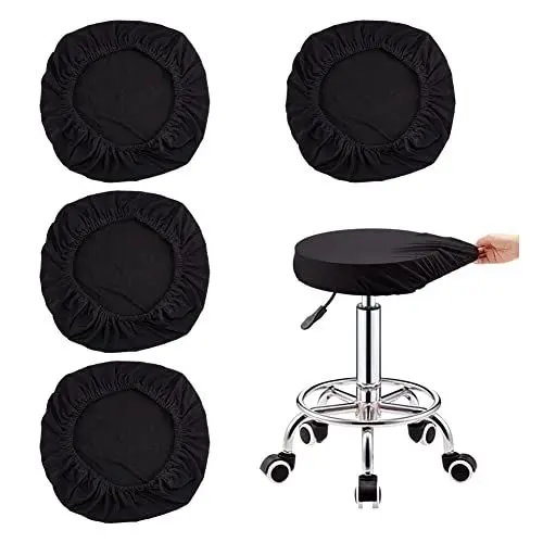 Produktbild: AHANDMAKER Barhockerbezüge, Runder Sitzbezug Für Hocker, Schwarze Dehnbare Hockerkissenbezüge, Waschbarer, Staubdichter, Elastischer Barhocker-Schonbezug Für Polstermöbel, 4 Stück
