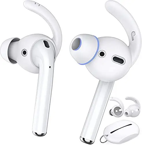 Produktbild: AhaStyle Airpods Silikon Ohrpolster mit Ohrbügel - Airpods Aufsatz 2 Paar Airpods Earplugs Anti-Rutsch mit Silikon Aufbewahrungshaken Tasche für AirPods 2 & 1 und EarPods (Klar, 2 Paare Groß & Klein)