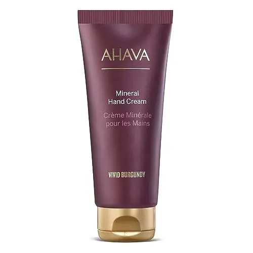 Produktbild: AHAVA Vivid Burgundy Mineral Hand Cream 100 ml – Exklusive Mischung aus Mineralien aus dem Toten Meer, Die Trockene Hände mit Feuchtigkeit Versorgt und Beruhigt und Sie Weich und Geschmeidig Macht.
