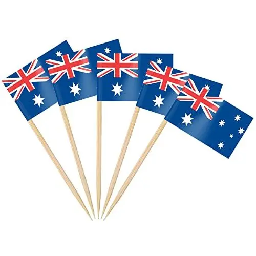 Produktbild: AhfuLife 100 Stück Australien Zahnstocher Flaggen, Australische Deko Fahne Klein Mini Zahnstocher für Australien Party Deko Cupcake Toppers Toothpick Cocktail Partydeko Pub Bar Deko