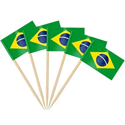 Produktbild: AhfuLife 100/200 Stück Cocktail Stick Flaggen, Zahnstocher Flagge für Sandwich Lebensmittel Cupcake Toppers Cocktail Obst Geschirr Party Supplies Pub Decor (100 Stück, Brasilien Zahnstocher Flagge)