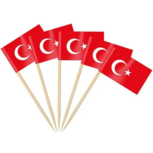 Produktbild: AhfuLife 100/200 Stück Cocktail Stick Flaggen, Zahnstocher Flagge für Sandwich Lebensmittel Cupcake Toppers Cocktail Obst Geschirr Party Supplies Pub Decor (100 Stück, Türkische Zahnstocher Flagge)