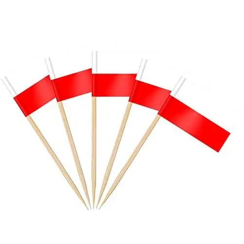 Produktbild: AhfuLife 200 Stück Poland Zahnstocher Flaggen, Polen Deko Fahne Klein Mini Zahnstocher Poland Fähnchen für EM Euro Eurovision WM Cupcake Topper Toothpick Cocktail Party Pub Deko