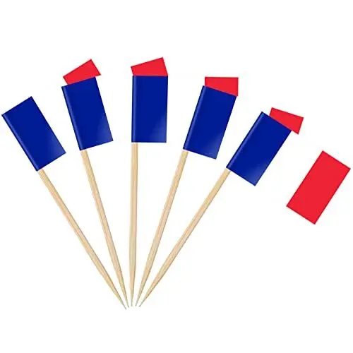 Produktbild: AhfuLife 100 Stück Frankreich Zahnstocher Flaggen, Französische Deko Fahne Klein Mini Zahnstocher für 2025 Damen Fußball EM Eurovision WM Olympische Cupcake Topper Toothpick Cocktail Party Pub Deko