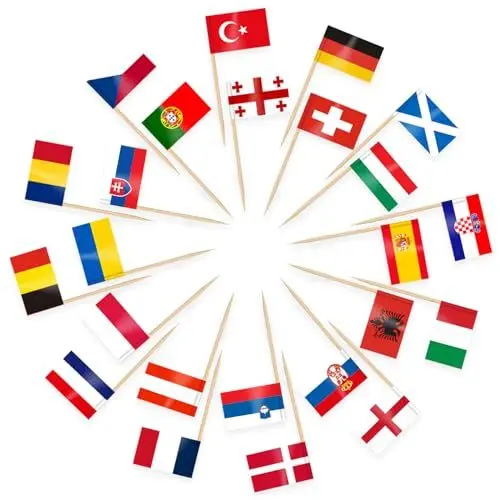 Produktbild: AhfuLife 200 Stück Europa Zahnstocher Flagge, 24 Euro Länder Cocktail Weltflaggen Europa Fahnen Zahnstocher für Sandwich Cupcake Toppers Eurovision 2025 Euro Damen Fußball EM WM Olympia Party Pub Deko